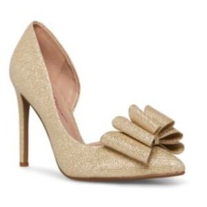 New ▶️ Betsey Johnson ◀️ Gold Glitter Prince d'Orsay Evening Pumps Heels Size 6.